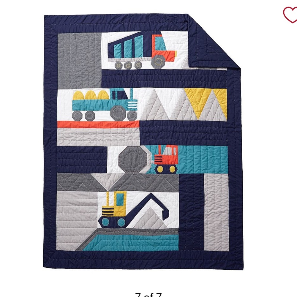 Pottery Barn Kids Quilt with Construction Trucks with two matching standard sham